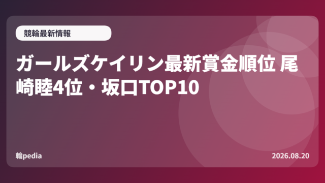 ガールズケイリン最新賞金順位 尾崎睦4位・坂口TOP10
