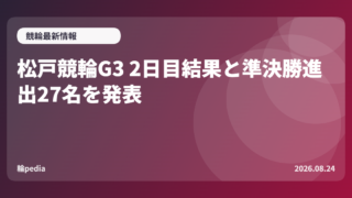 松戸競輪G3 2日目結果と準決勝進出27名を発表